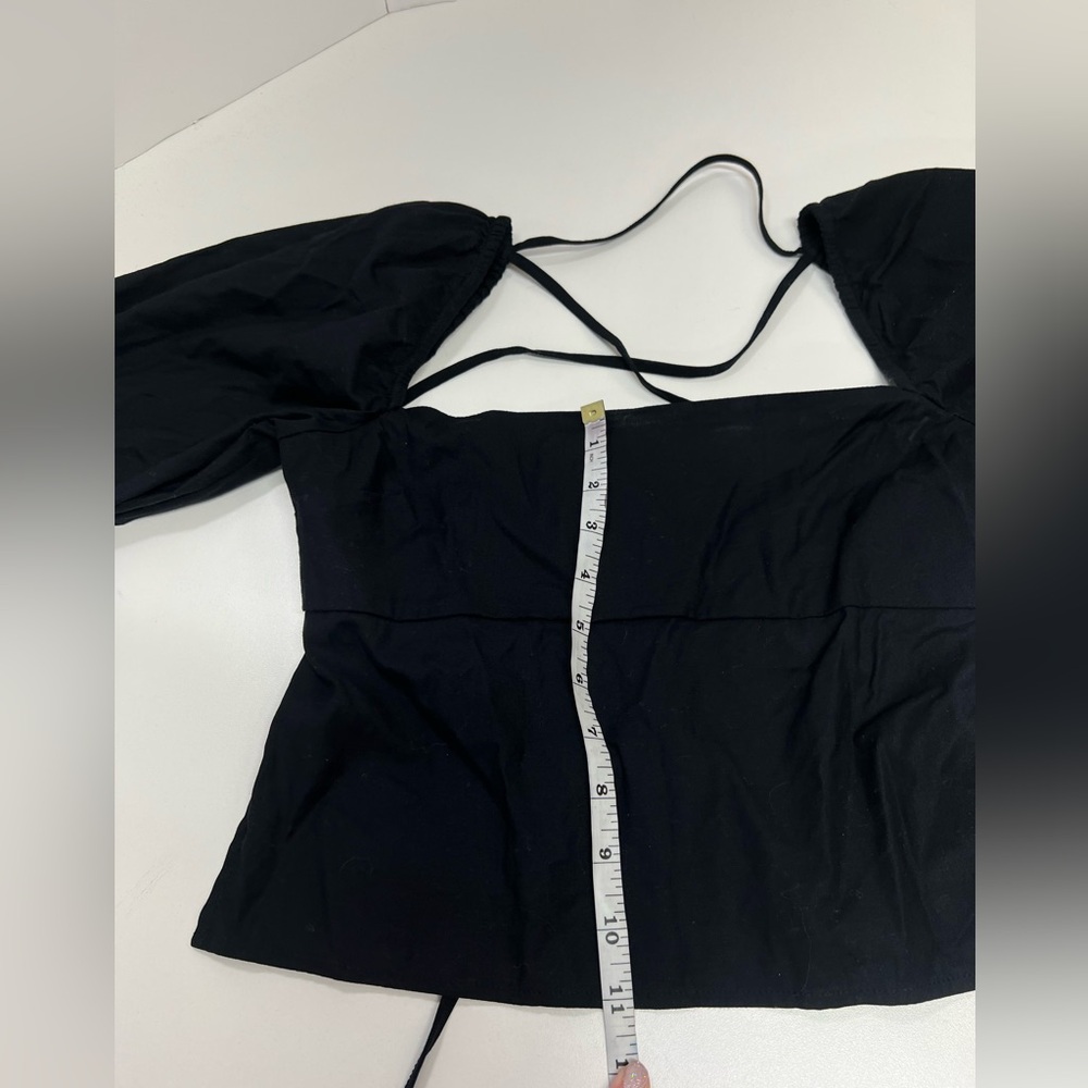 Reformation Open Back Puff Sleeve Lace Up Blouse Top in Black Size XS/S - Picture 6 of 10